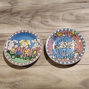 Easter Bunny Happy Easter Decorative 8" Plates Set of Two